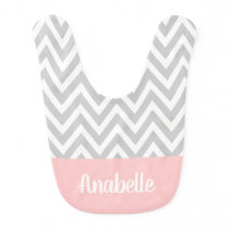 Gray and Pink Chevron Baby Name Monogrammed Baby Bib