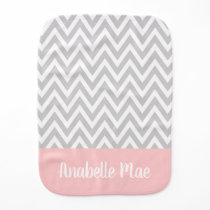 Gray and Pink Chevron Baby Name Monogrammed Baby Burp Cloth