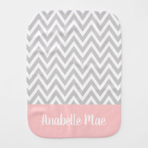 Gray and Pink Chevron Baby Name Monogrammed Baby Burp Cloth