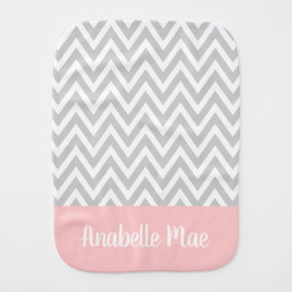 Gray and Pink Chevron Baby Name Monogrammed Baby Burp Cloth