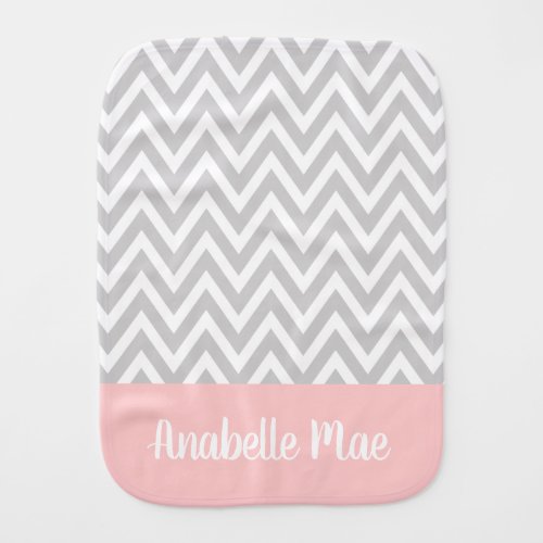 Gray and Pink Chevron Baby Name Monogrammed Baby Burp Cloth