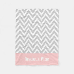 Gray and Pink Chevron Baby Name Monogrammed Fleece Blanket