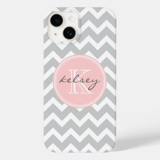 Gray and Pink Chevron Custom Monogram Case-Mate iPhone 14 Case
