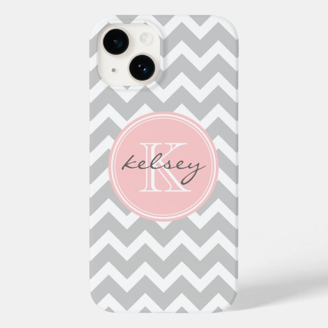 Gray and Pink Chevron Custom Monogram Case-Mate iPhone Case (Back)