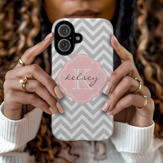 Gray and Pink Chevron Custom Monogram Case-Mate iPhone Case (Creator Uploaded)