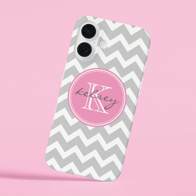 Gray and Pink Chevron Custom Monogram Case-Mate iPhone Case (Creator Uploaded)