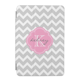 Gray and Pink Chevron Custom Monogram iPad Mini Cover