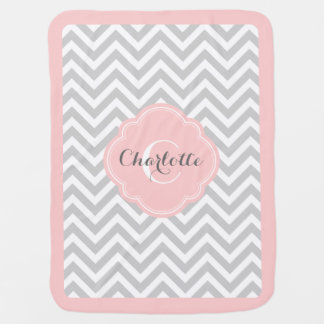 Gray and Pink Chevron Monogram Baby Blanket