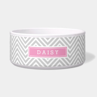 Gray and Pink Chevron Monogram Bowl