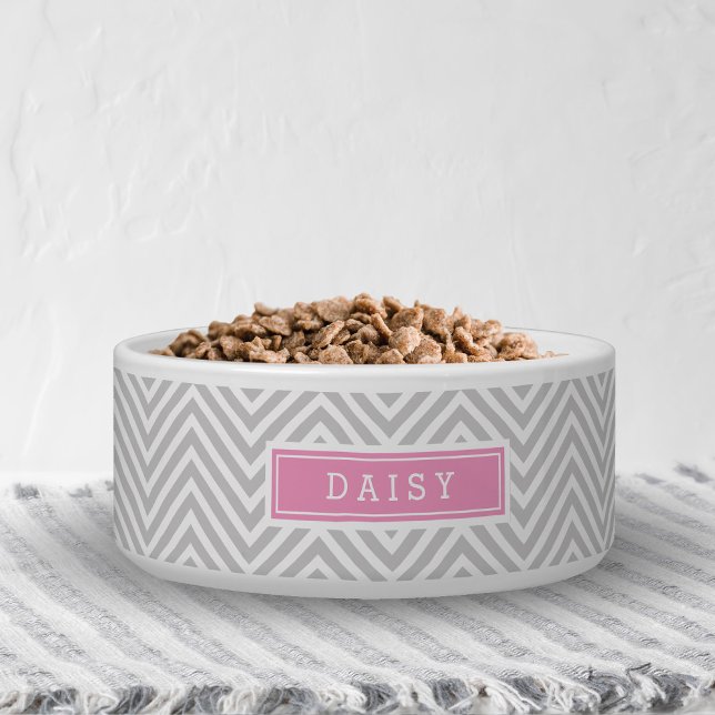 Gray and Pink Chevron Monogram Bowl (Creator Uploaded)