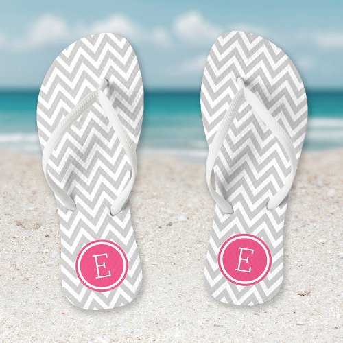 Gray and Pink Chevron Monogram Flip Flops