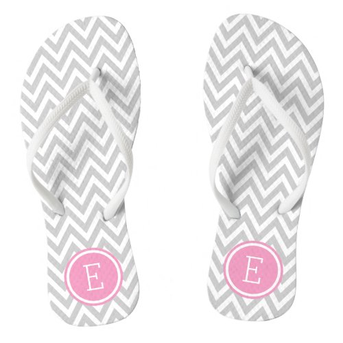 Gray and Pink Chevron Monogram Flip Flops