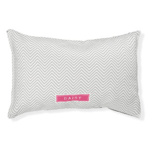 Gray and Pink Chevron Monogram Pet Bed
