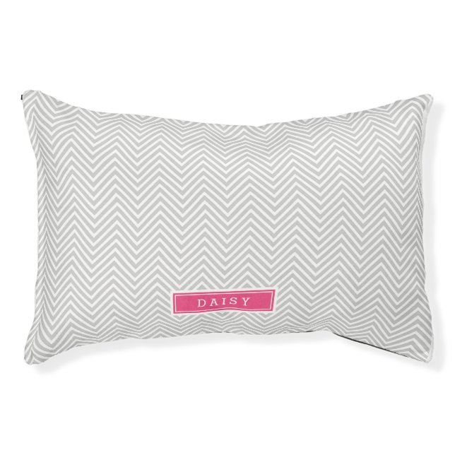 Gray and Pink Chevron Monogram Pet Bed (Front)