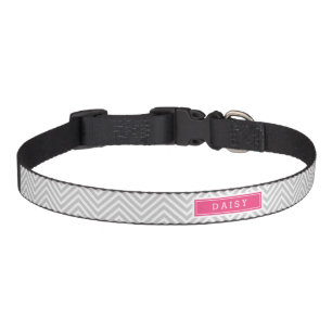 Gray and Pink Chevron Monogram Pet Collar