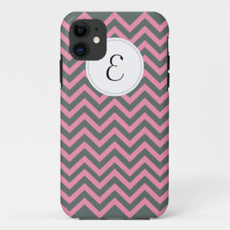 Gray and Pink Chevron Pattern Monogram iPhone 5 11 Case