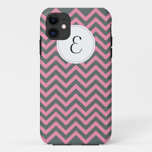Gray and Pink Chevron Pattern Monogram iPhone 5 Case-Mate iPhone Case (Back)