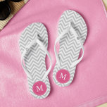 Gray and Pink Chevrons Monogrammed Flip Flops<br><div class="desc">Fun and trendy zigzag stripes and monogram design.</div>