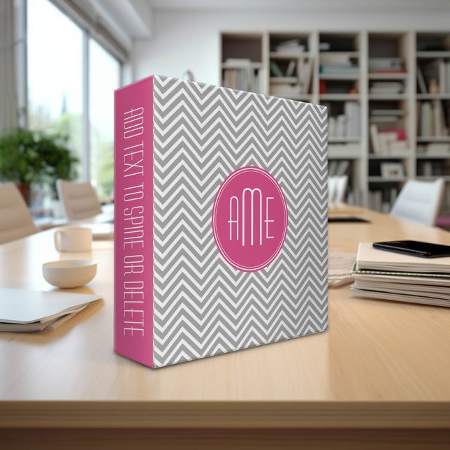Gray and Pink Chevrons with Custom Monogram Binder (Custom Monogram Binder)