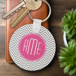 Gray and Pink Chevrons with Custom Monogram Keychain<br><div class="desc">A bold art deco design in fresh,  cheerful colors. If you need to adjust the monograms,  click on the customize it button and make changes.</div>
