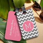 Gray and Pink Chevrons with Custom Monogram Luggage Tag<br><div class="desc">A bold art deco design in fresh,  cheerful colors. If you need to adjust the monograms,  click on the customize it button and make changes.</div>