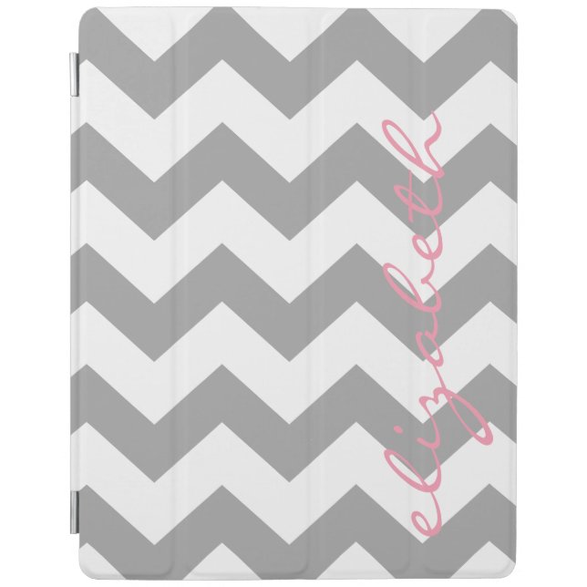 Gray and Pink Chevrons with Custom Name iPad Smart Cover (Front)