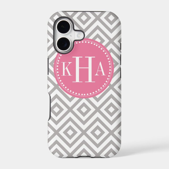 Gray and Pink  Customized Full Monogram Pattern Iphone Case (Back)