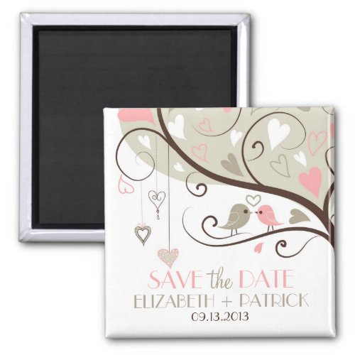Gray and Pink Cute Love Birds Save the Date Magnet