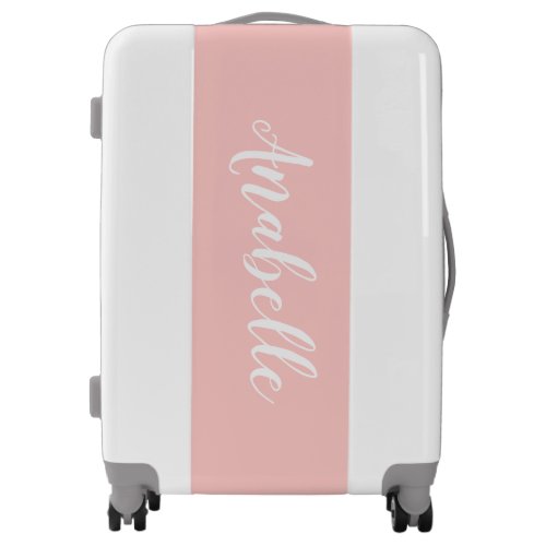 Gray and Pink Cute Script Custom Name Monogram Luggage