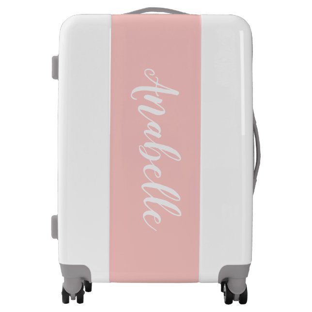 Gray and Pink Cute Script Custom Name Monogram Luggage (Front)