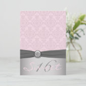 Gray and Pink Damask Ballerina Sweet Sixteen Invitation (Standing Front)