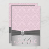 Gray and Pink Damask Ballerina Sweet Sixteen Invitation (Front/Back)