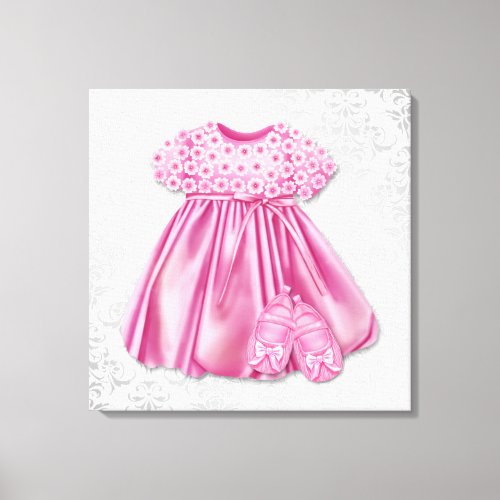 Gray and Pink Damask Dress Pink Dress Baby Girl Canvas Print