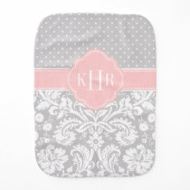 Gray and Pink Damask Polka Dots Monogram Burp Cloth Gray and Pink Damask Polka Dots Monogram Burp Cloth