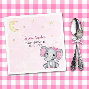 Gray and Pink Elephant Baby Shower Girl Napkins