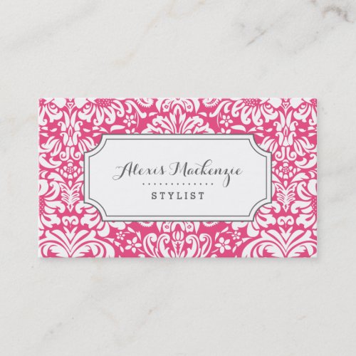 Gray and Pink Floral Damask Business Cards