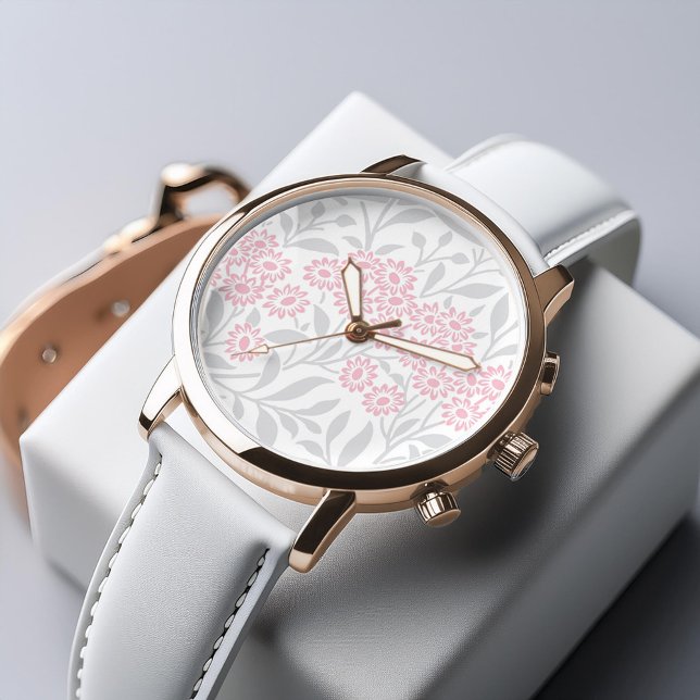 Gray and Pink Floral Damask Pattern Watch (Creator Uploaded)