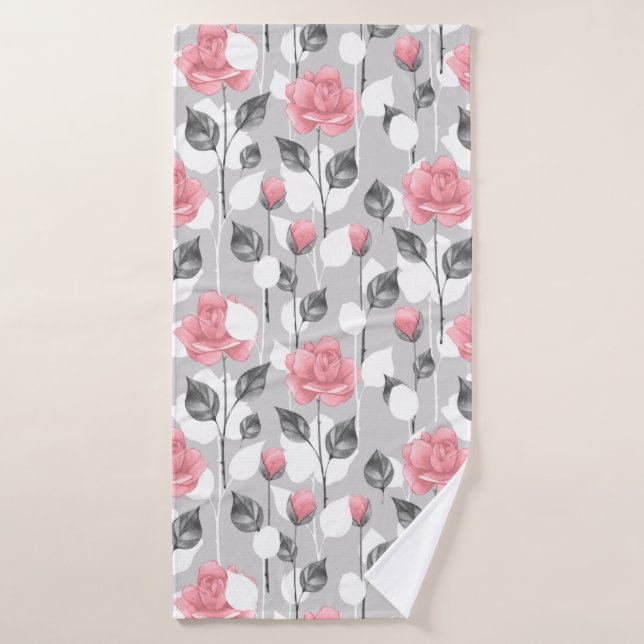 Gray and pink. Floral pattern Bath Towel (Bath Towel)