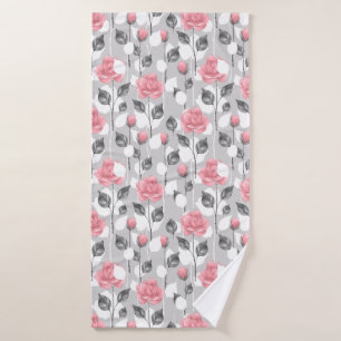 Gray and pink. Floral pattern Bath Towel