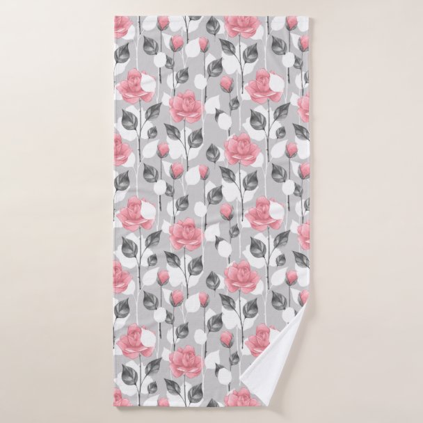Gray and pink. Floral pattern Fabric