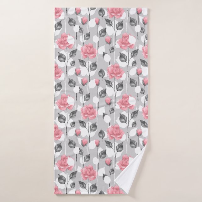 Gray and pink. Floral pattern Bath Towel (Bath Towel)