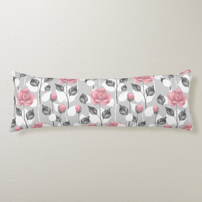 Gray and pink. Floral pattern Body Pillow (Front)