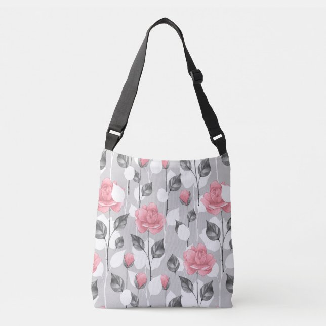 Gray and pink. Floral pattern Crossbody Bag (Front)