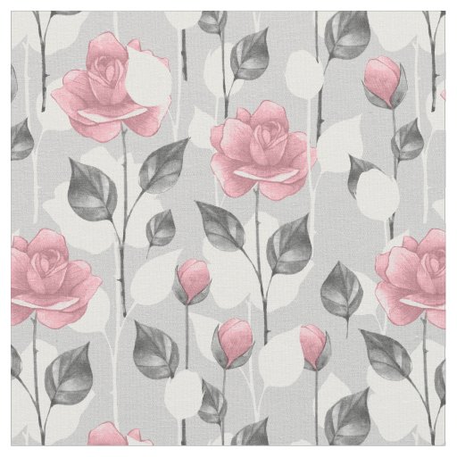 Gray and pink. Floral pattern Fabric Zazzle
