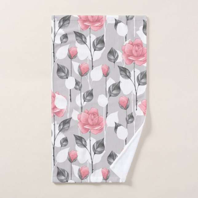 Gray and pink. Floral pattern Hand Towel (Hand Towel)