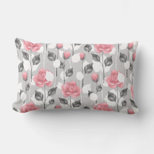 Gray and pink. Floral pattern Lumbar Pillow