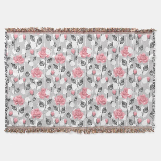 Gray and pink. Floral pattern Throw Blanket (Front)