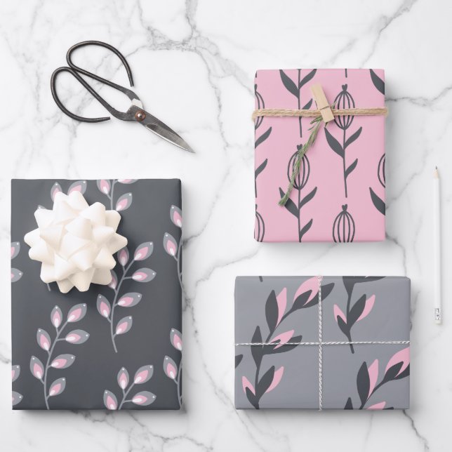 Gray and Pink Floral Wrapping Sheets (Front)