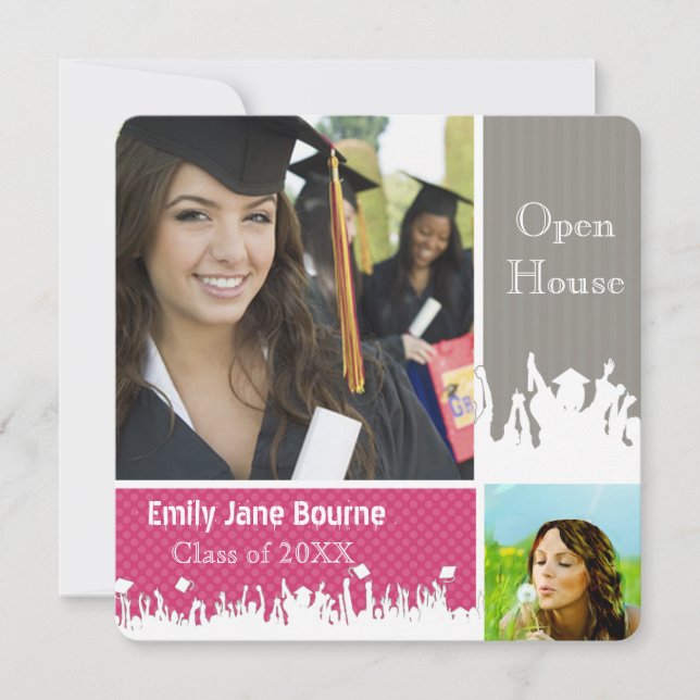 Gray and Pink Fuchsai Senior Picture Class of Announcement (Front)