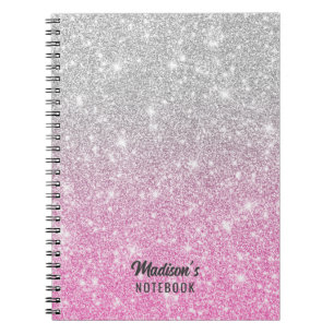 Gray and Pink Glitter Notebook